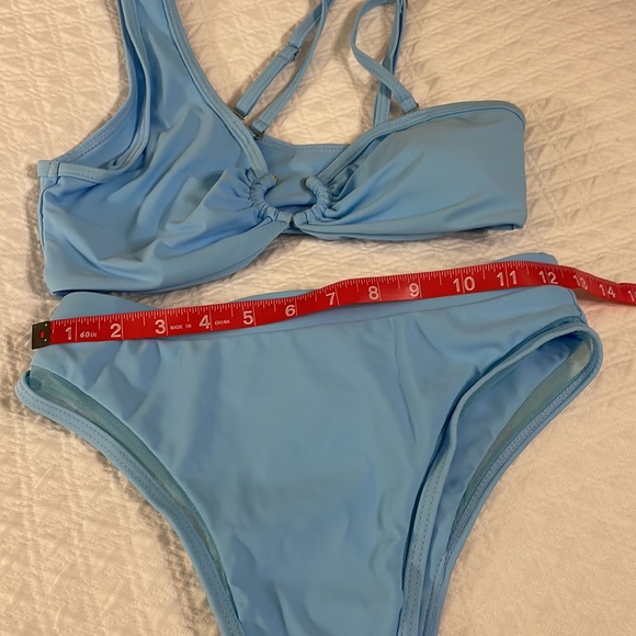 Sky blue women’s high waist retro convertible one shoulder 2 piece swim suit S - Picture 4 of 4